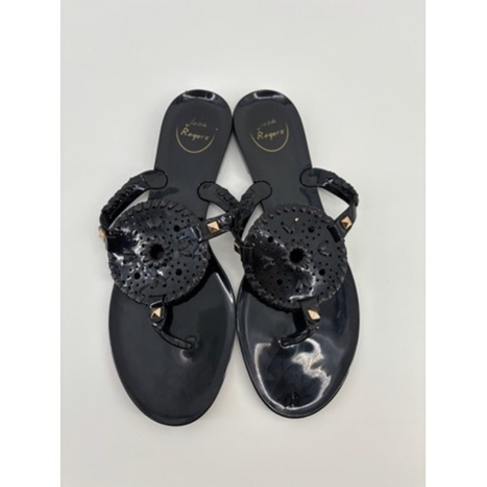 Jack Rogers Georgica Jelly Sandals Black Studded Whipstitch Flip Flops Womens 9